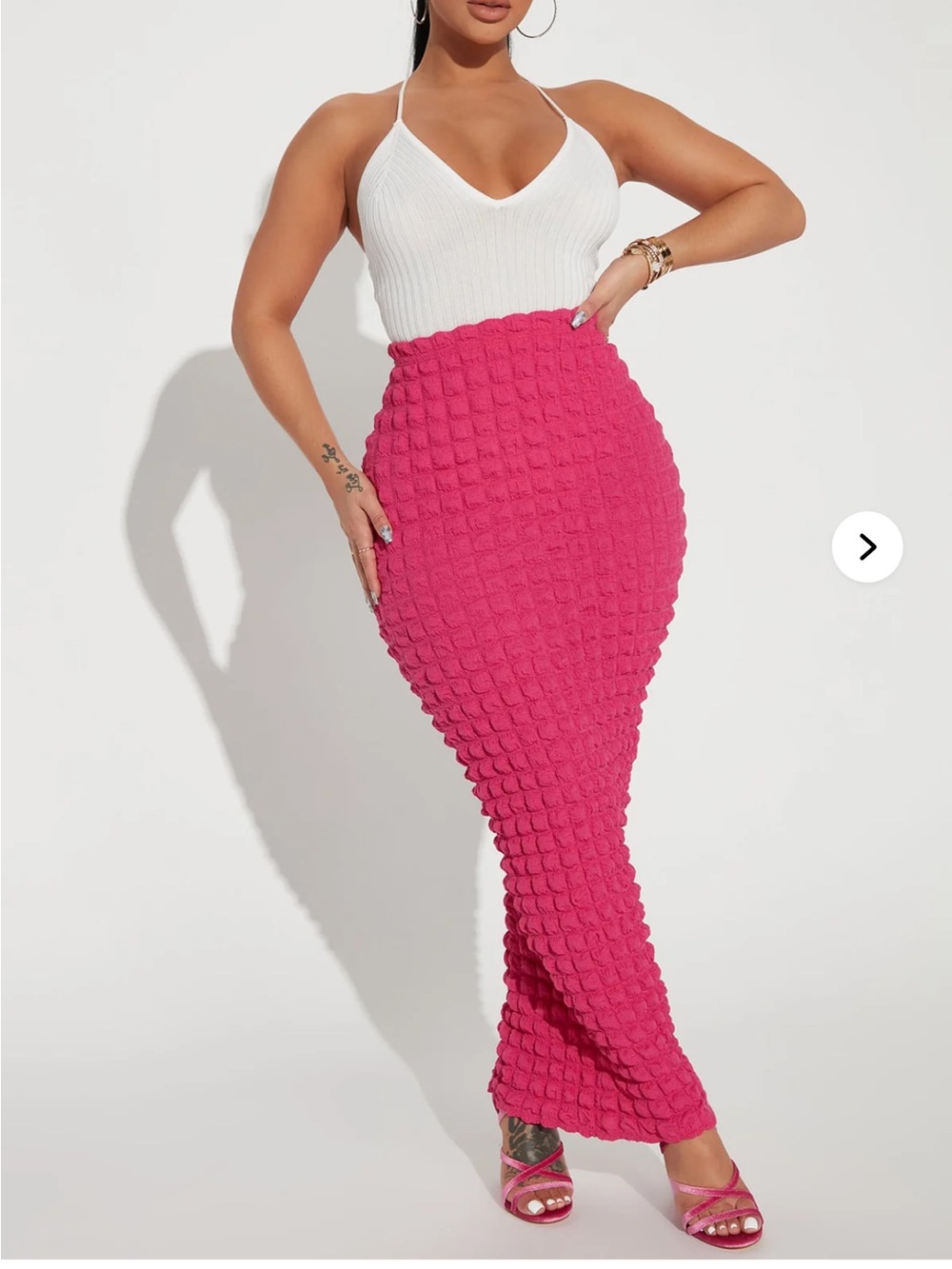 Fashion Nova Hot Pink Textured High-Waist Maxi Skirt